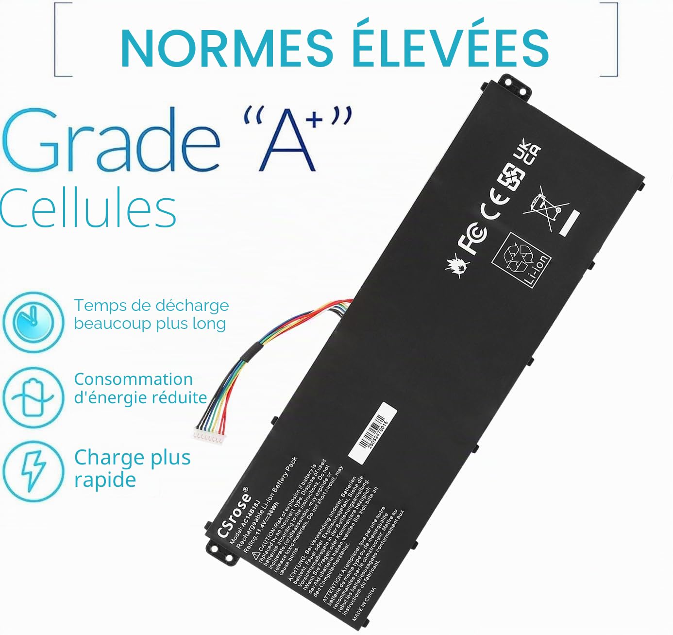 AC14B18J 3ICP5/57/80 Batterie pour Acer Aspire ES1-531 ES1-533 ES1-571 ES1-731 ES1-131 ES1-521 ES1-522 V3-111 V3-111P V5-122 V5-132 Extensa 2519 Chromebook 11 CB3-111 13 CB5-311 AC14B13J