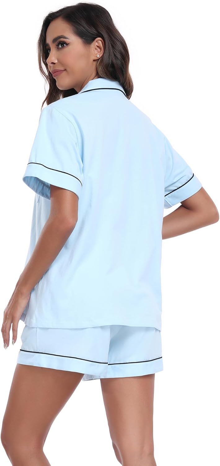 EA'S SECRET Womens Pajamas Set 100% Cotton Soft Short Sleeve Sleepwear Button Down Nightwear Summer Pj Sets S-XXL - Image 5
