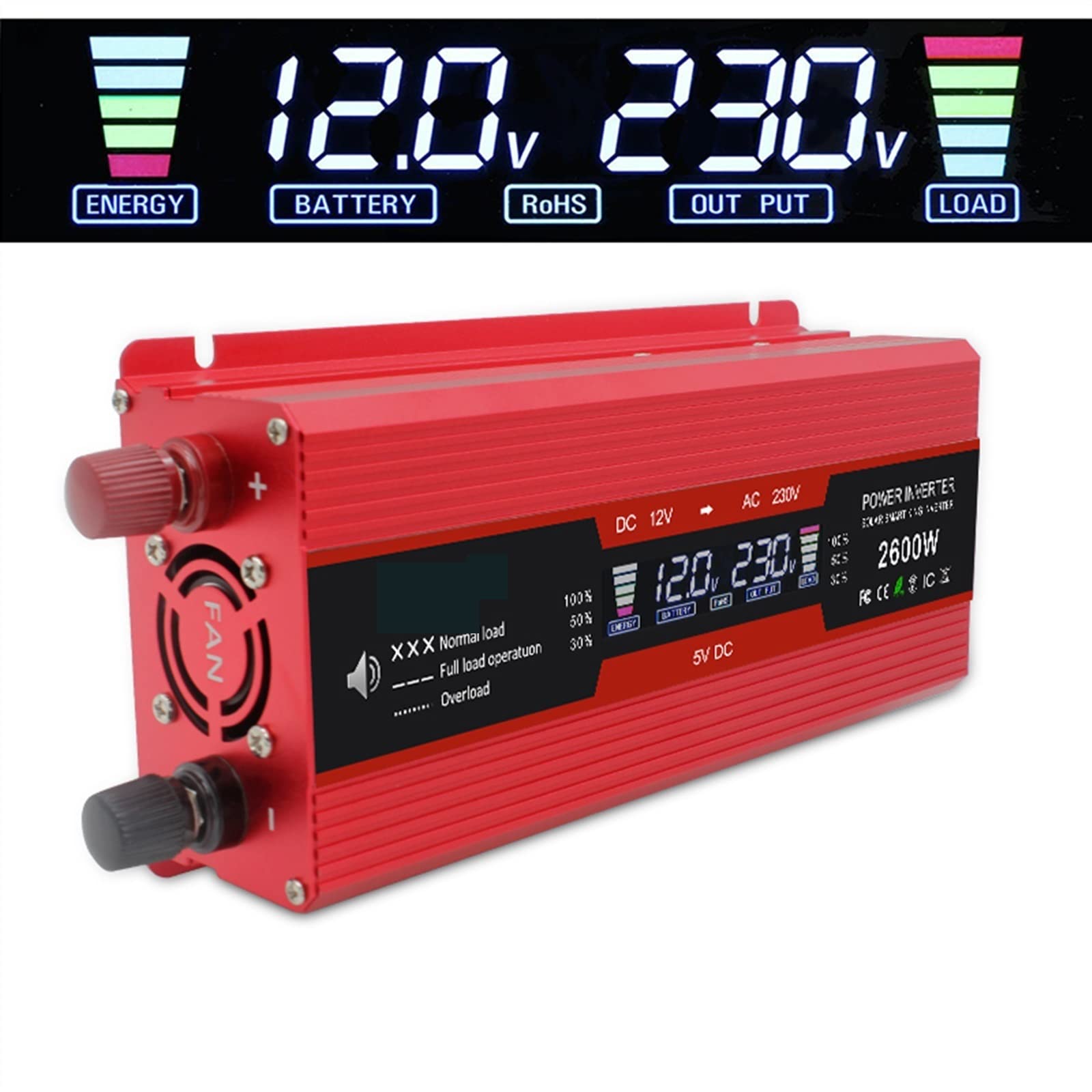 Inversor de Coche Pantalla LCD DC 12V a AC 220 1500W / 2000W / 2600W Transformador de Alta frecuencia de Potencia 12 220 Camping(12V 2000W)