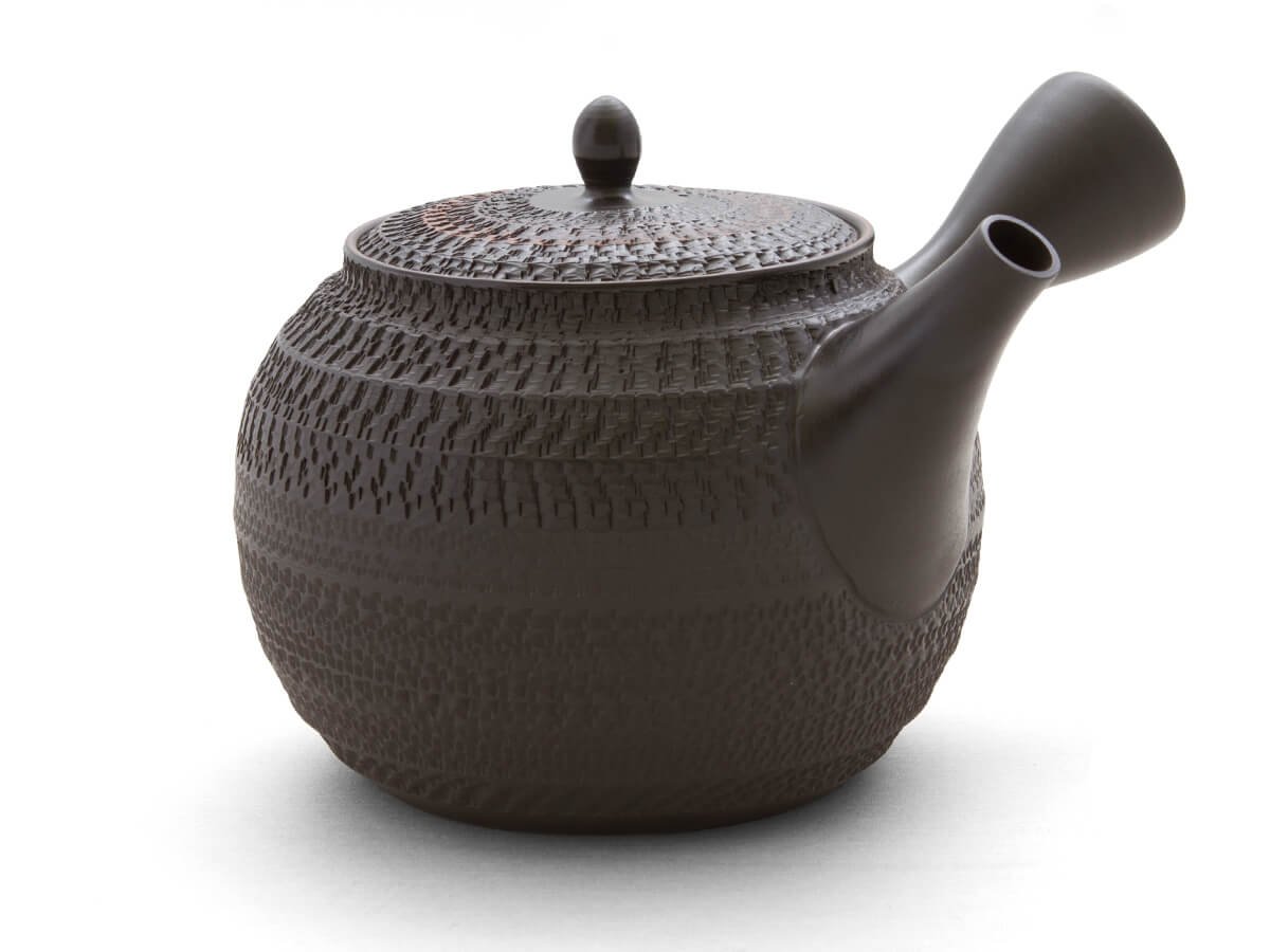 Japanische Tee-Kanne Tokoname Ton, 500 ml, schwarz. Handmade. Unglasiert, integriertes Keramik Tee-Sieb