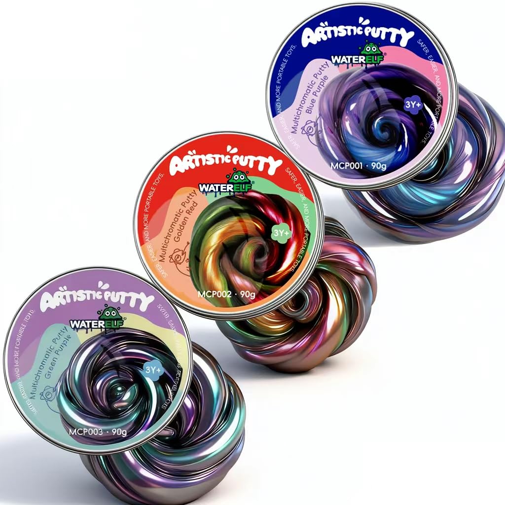 WATERELF 3PC Galaxy Putty Slime for Kids, Fidget Sensory Artistic Therapy Putty Toys for Boys Girls Adults, Stress Relief Non-Sticky, 3.11 Inch 3.2 Oz
