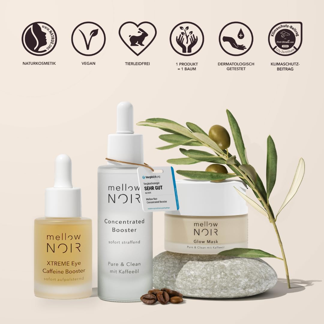 mellow NOIR Xtreme Eye Cafféine Booster Sérum pour les yeux 15 ml | Rembourrage instantané, avec caféine pour les yeux fatigués et enflés, contre les cernes et les poches larmes, végétalien