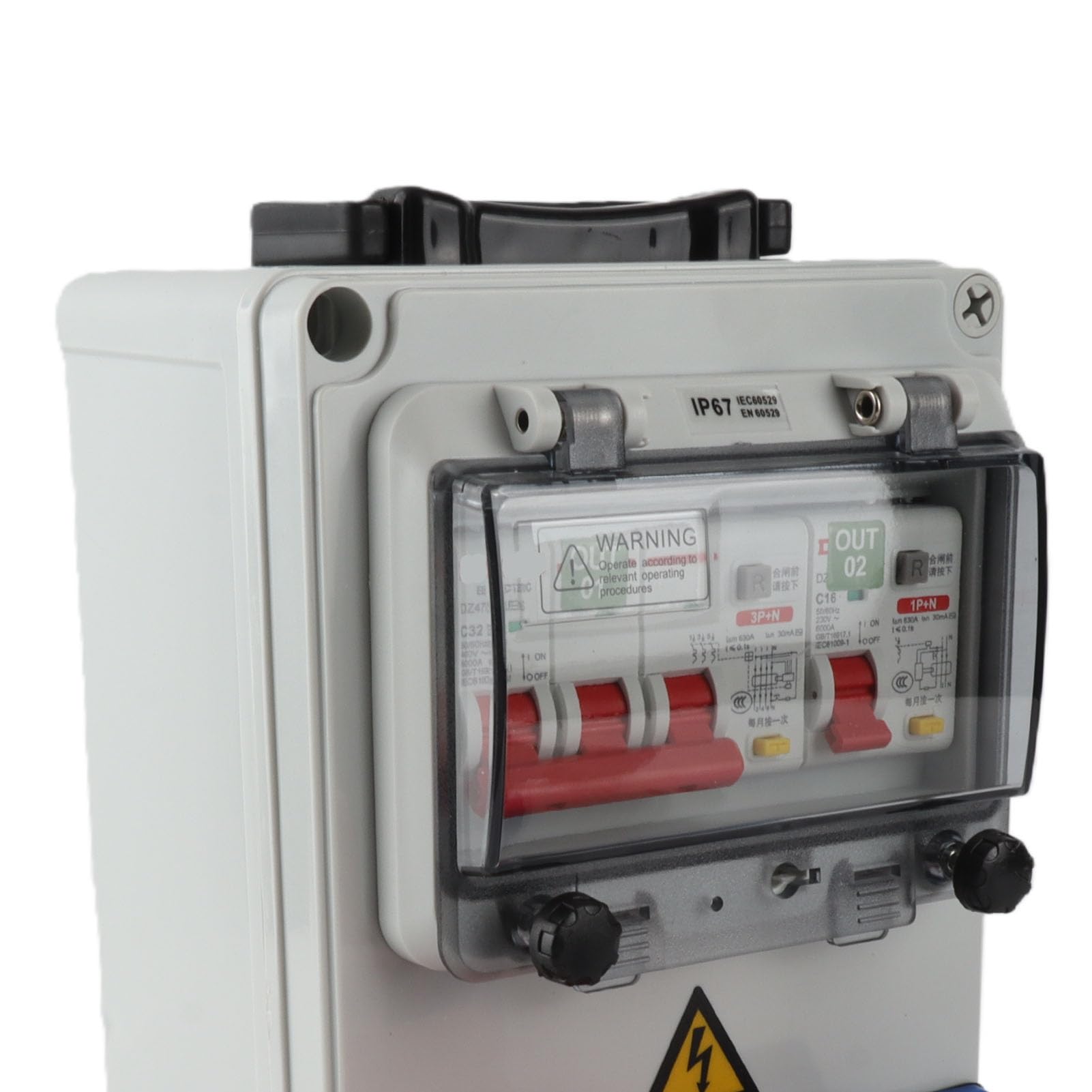 Bewinner Caja de Distribución de Enchufes Industriales de Mano, Material ABS de Mm, Caja de Toma de Disyuntores Eléctricos a Prueba de Agua IP67 con Asa para Sitios de Construcción