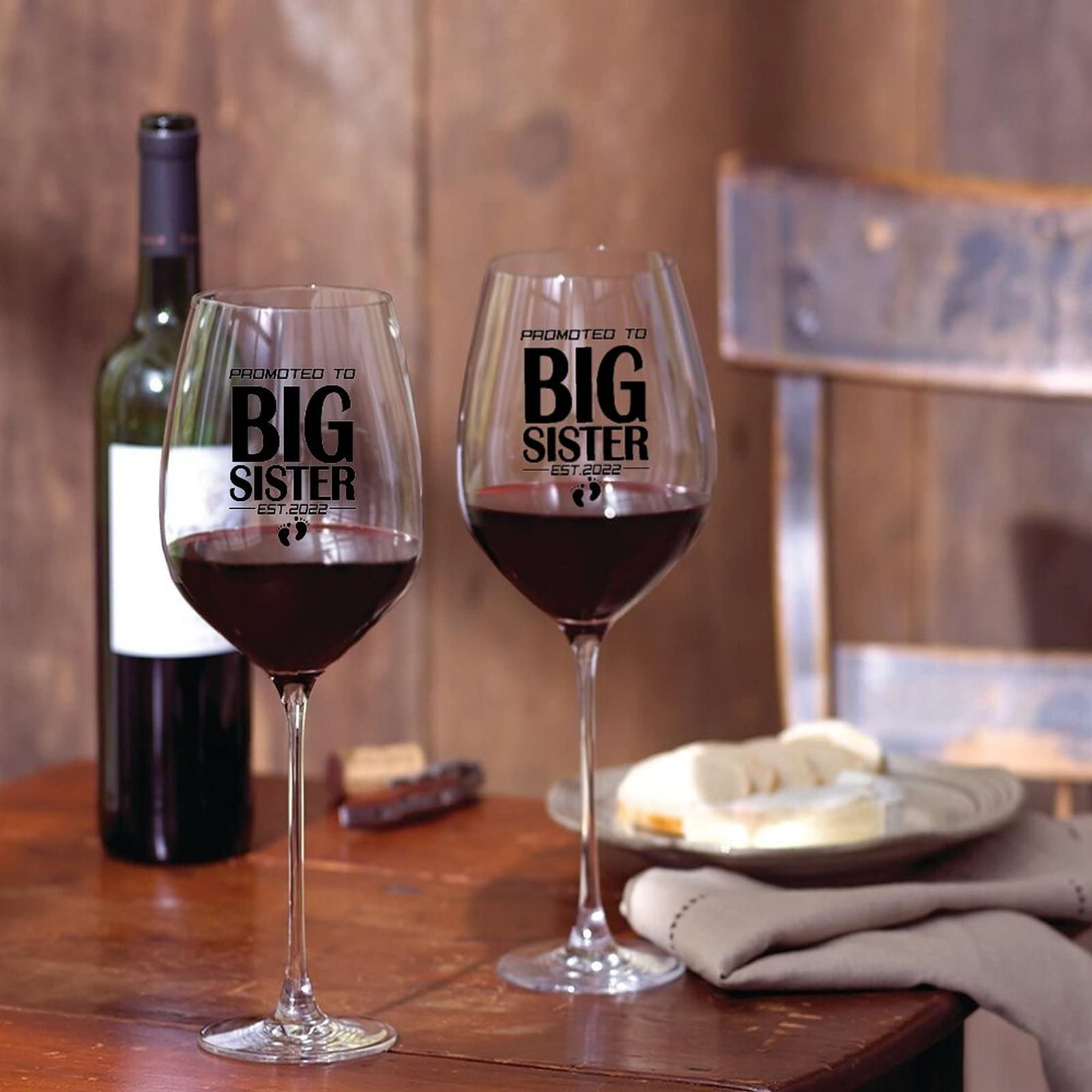 Juego de 2 copas de vino tinto promocionadas a hermanas, 17 onzas, regalo de damas de honor, regalo de boda, regalo de novia y novio, regalo personalizado, copa de vino de cumpleaños