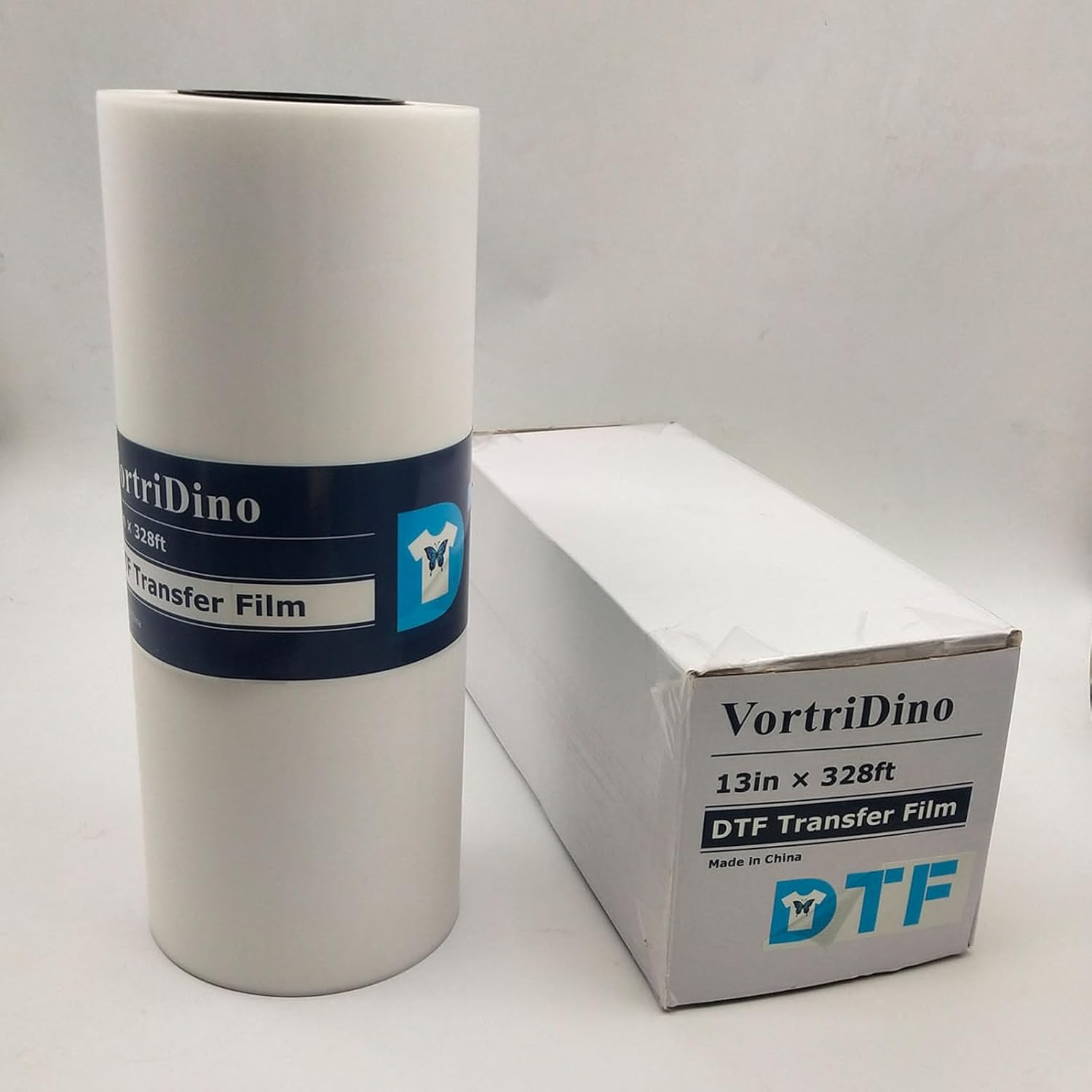 VortriDino DTF Film 13in x 328ft DTF Transfer Film Roll Premium DTF Film Direct to Film Printing Hot Peel for Direct Print on T-Shirts Textile