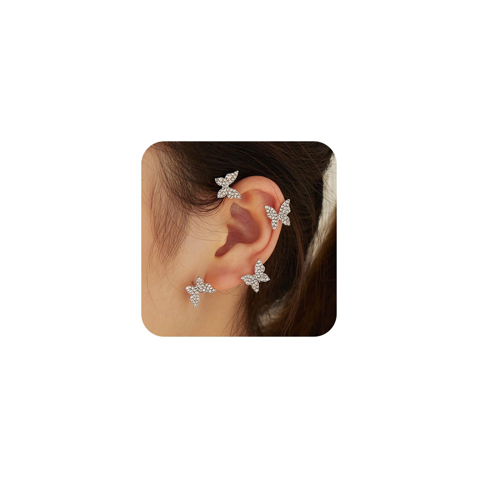 2 Pezzi Orecchini A Clip per Orecchini A Farfalla Color Argento Coreano Senza Polsini per Le Orecchie Piercing Orecchini A Clip con Zirconi Lucidi per Gioielli da Sposa da Donna