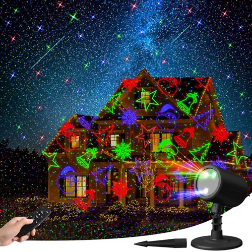 Christmas Projector Lights Outdoor, RGB 3 Colors 6 Rotating Dynamic Xmas Patterns Landscape Spot Light Projection, Starry Star Show with RF Control, for Party New Year Holiday Patio Garden Décor Christmas Projector Lights Outdoor, RGB 3 Colors 6 Rotating Dynamic Xmas Patterns Landscape Spot Light Projection, Starry Star Show with RF Control, for Party New Year Holiday Patio Garden Décor
