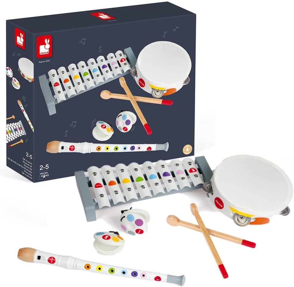 Janod Confetti 4 Piece Wood Musical Instrument Set - 11.22 " Tall - Ages 2+ - J07600