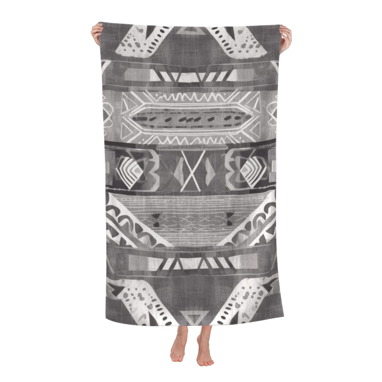 BWWHCCTI Grey_Tribal Printed Quick Dry Bath Towel, Soft Microfiber Towels Fast Drying Beach Towels for Travel,Camping,Gym,Swimming,Yoga