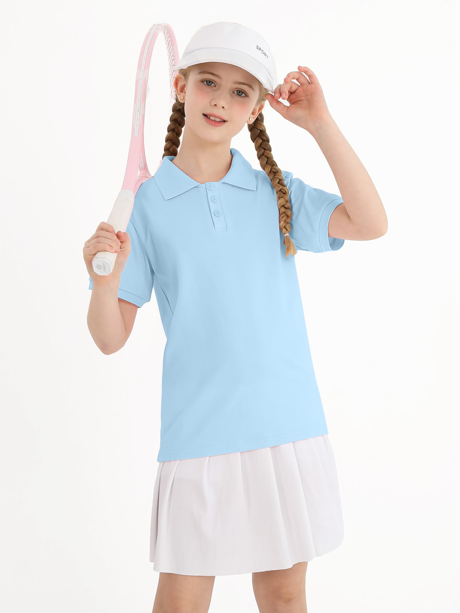 Poroka Paquete de 5 polos de manga corta de algodón para niñas, uniformes escolares de manga corta