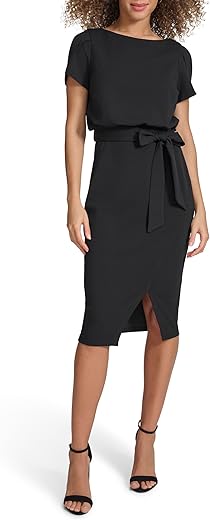 Kensie Womens Short Sleeve Tie Waist Midi Dress