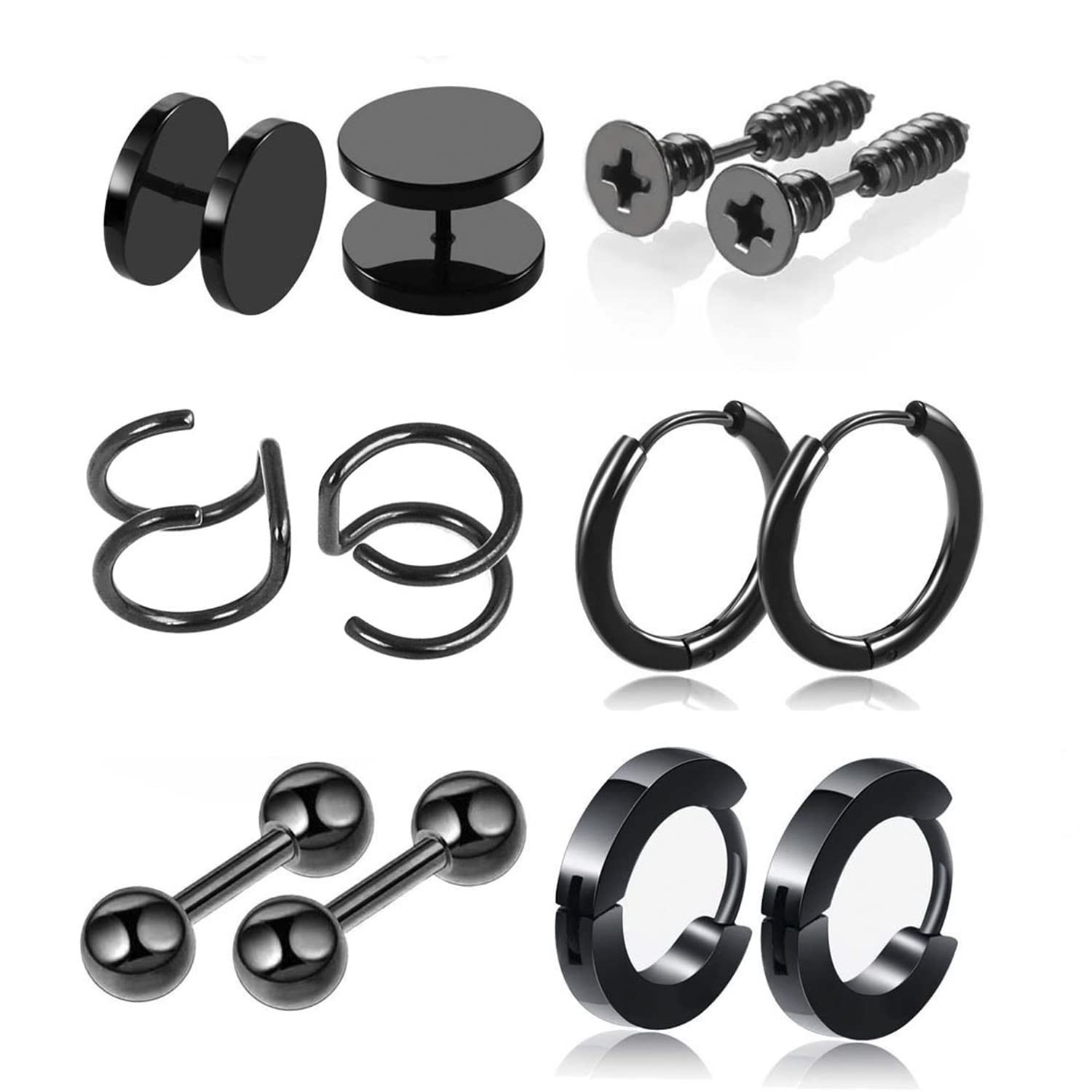 YUNXI 6 Pairs Stainless Steel Spike Stud Earrings for Women Men Huggie Punk Dangle Small Hoop Earrings Set