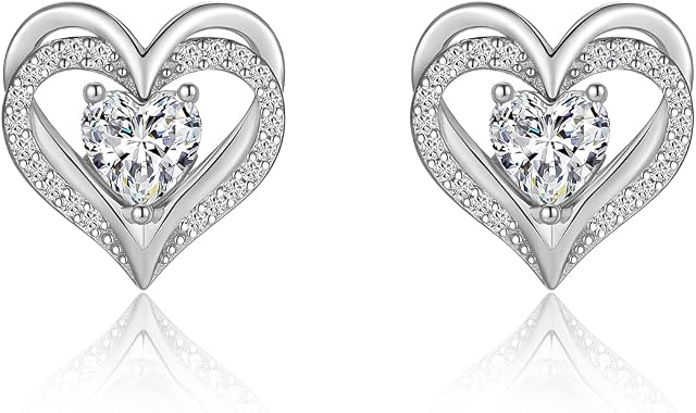 CDE Women Earrings 925 Sterling Silver Heart Stud Jewellery for Women Christmas Anniversary Birthday Jewelry Gifts for Her Women