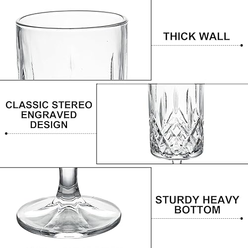 Miniatura 3 de Juego de 6 vasos de cristal de 11 onzas con grabado de flores, vasos de chupito para el hogar, para jugo, vino, cerveza, champán, cóctel, whisky