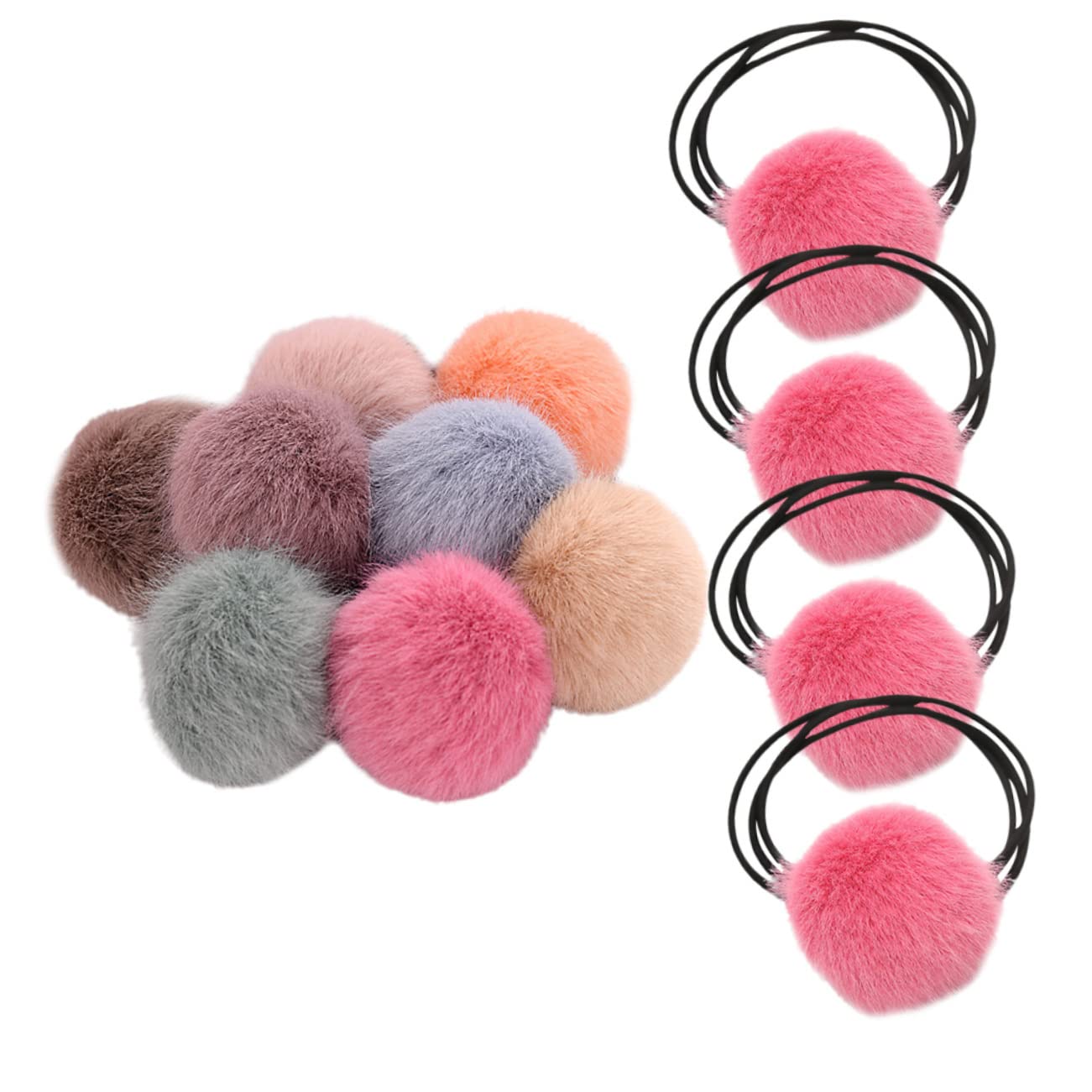 Beavorty 60piezas Scrunchies De Pelo De Pompón De Peluche Bandas De Cabello Elásticas Para Niñas y Mujeres Accesorios Coloridos Para Coletas