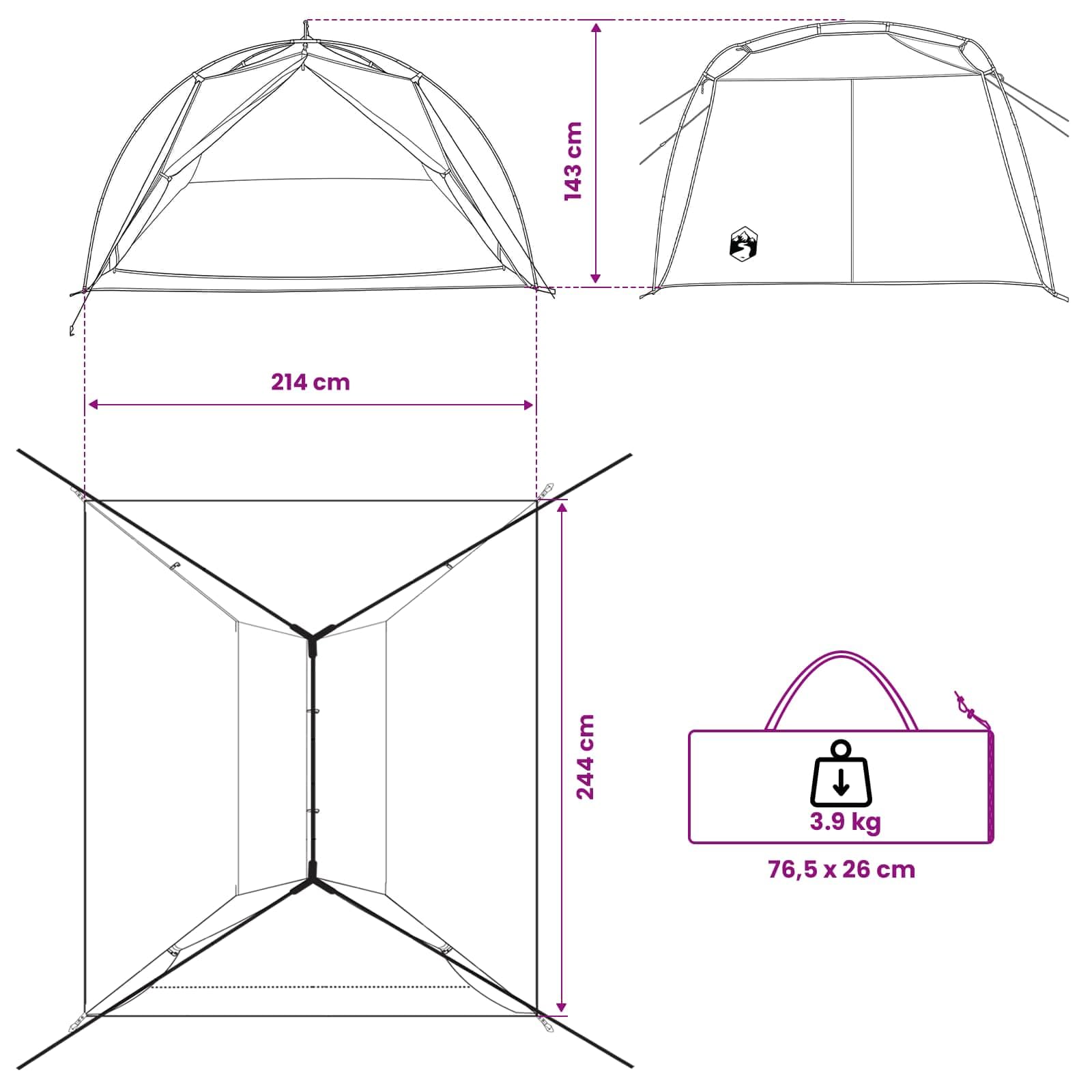 Tunnelzelt Tarnung aus 185T Polyester mit PU-Beschichtung, 4-Personen, wasserdicht und Winddicht, leichtes Campingzelt mit Mesh-Belüftung für Outdoor Trekking, Strand, Festival