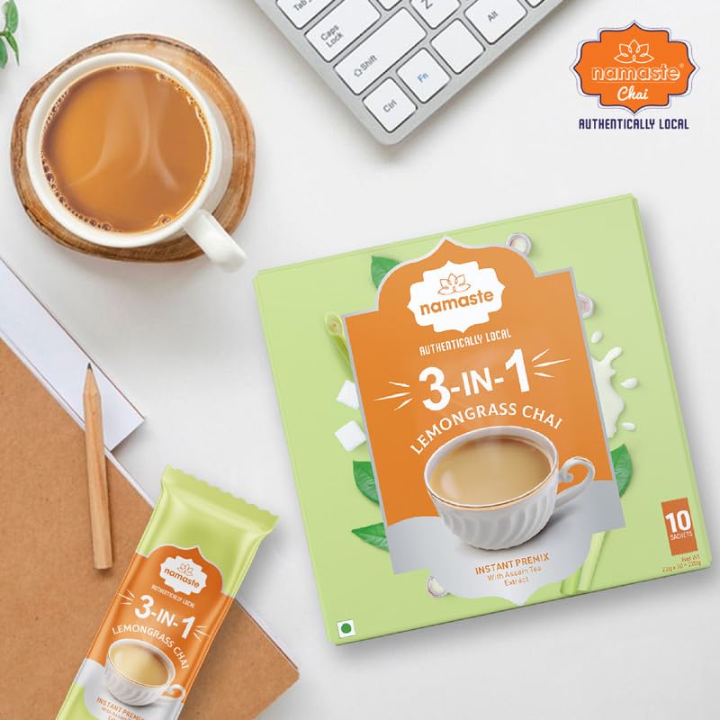 Image of Namaste Chai Instant Tea Premix Lemongrass Flavour | Assam | Milk and Sugar | Ready Mix Powder (40 Count (Pack of 4))