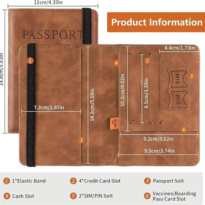 Image of TEKCOOL Passport Holder Cover Travel Wallet Organiser, Passport Case with RFID Blocking, PU Leather Travel Document Holder for Men & Women Travel Accessories (Brown)