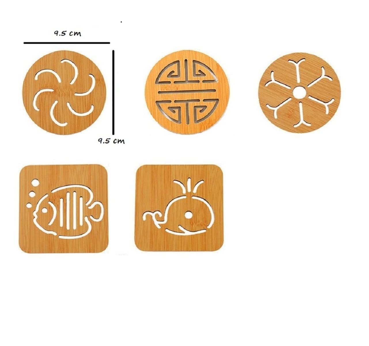SHFTI Trivets for Hot Pots, Wooden Coaster, Natural Kitchen Wooden Trivet Mat Set Unique Drink Coaster Heat Resistant Pad for Pans, Plates, Dishes, Teapots (Small, Random Pattern) (Pack of 6 PCS) 4