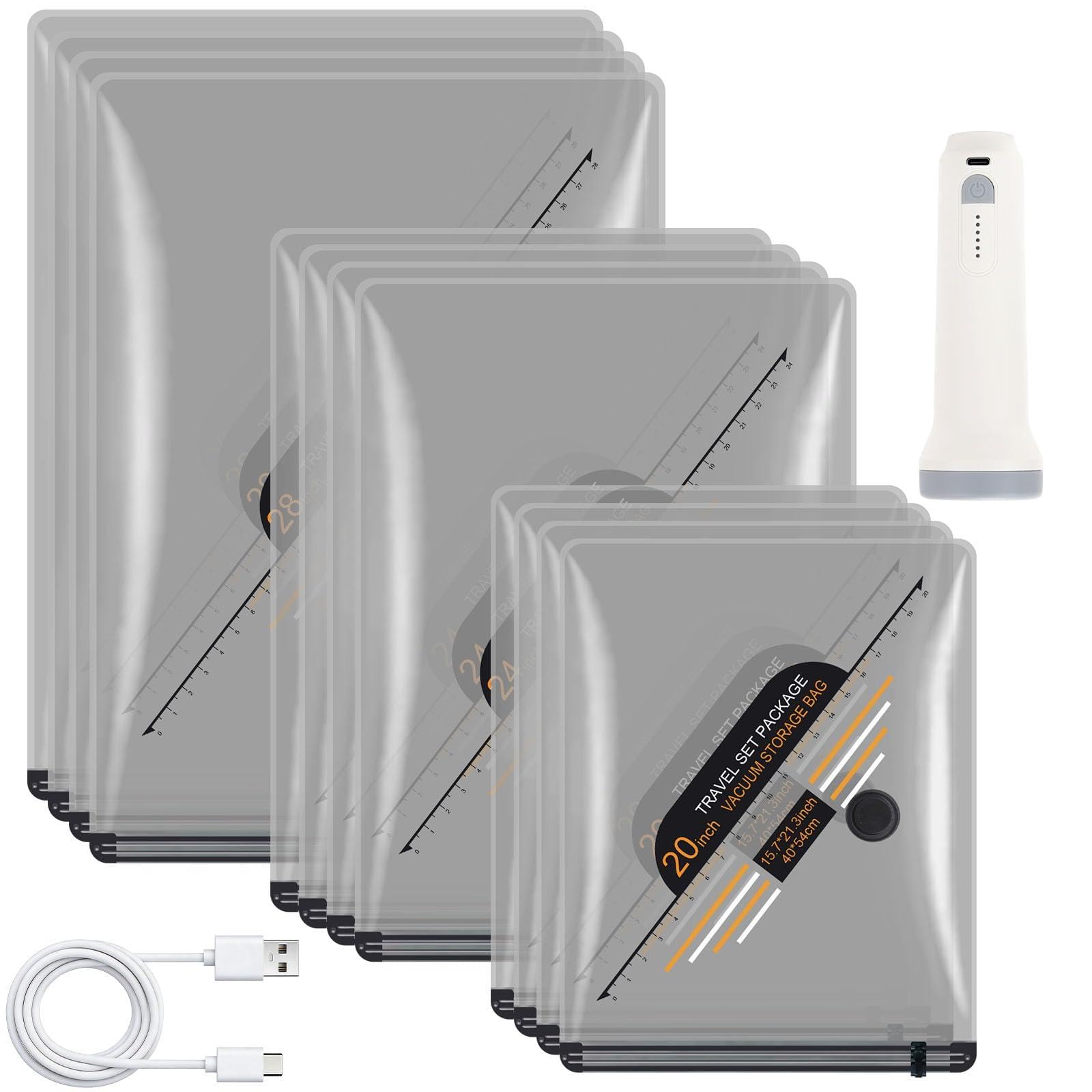 12 Pack Vacuum Storage Bags with Wireless Electric Pump, 3 Combo Sizes