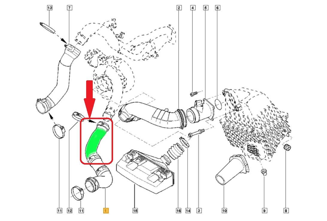 Compatible / repuesto para manguera de intercooler Turbo Renault Velsatis 3.0 DCI ESPACE IV JK 3.0 DCI 8200069430 4403C74