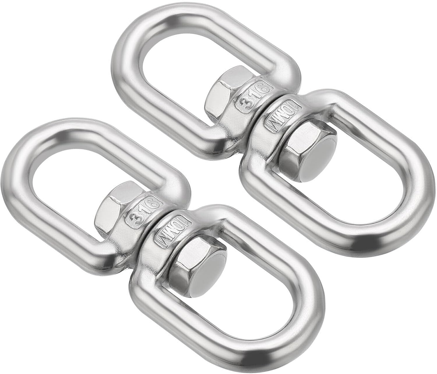 Toolparts And Accessories 2Pcs 316 Stainless Steel Double Ended Swivel Eye Hook M10 Load 400kg/881 Lbs (#CN#130824-08798)