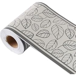 Pvc Para Pared De Baño Sourcingmap,Cenefa de papel de pared autoadhesiva, revestimiento de PVC, bordes de suelo para cocina, baño, dormitorio, Gris Negro, Leaves Pattern