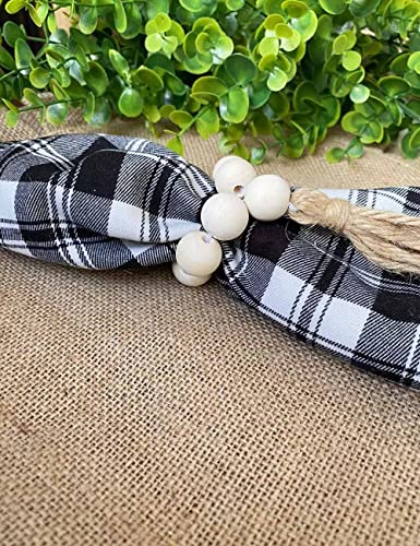Luckyshe Napkin Rings Farmhouse Natural White Wooden Beads Tassels,Set Of 6 #TOP3