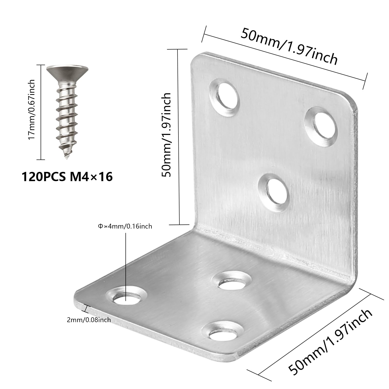 Staffe Angolari 90 Gradi in Acciaio Inox 50x50x50 mm 6 Buchi per Legno Tavoli Sedie Mobili 20 Pezzi
