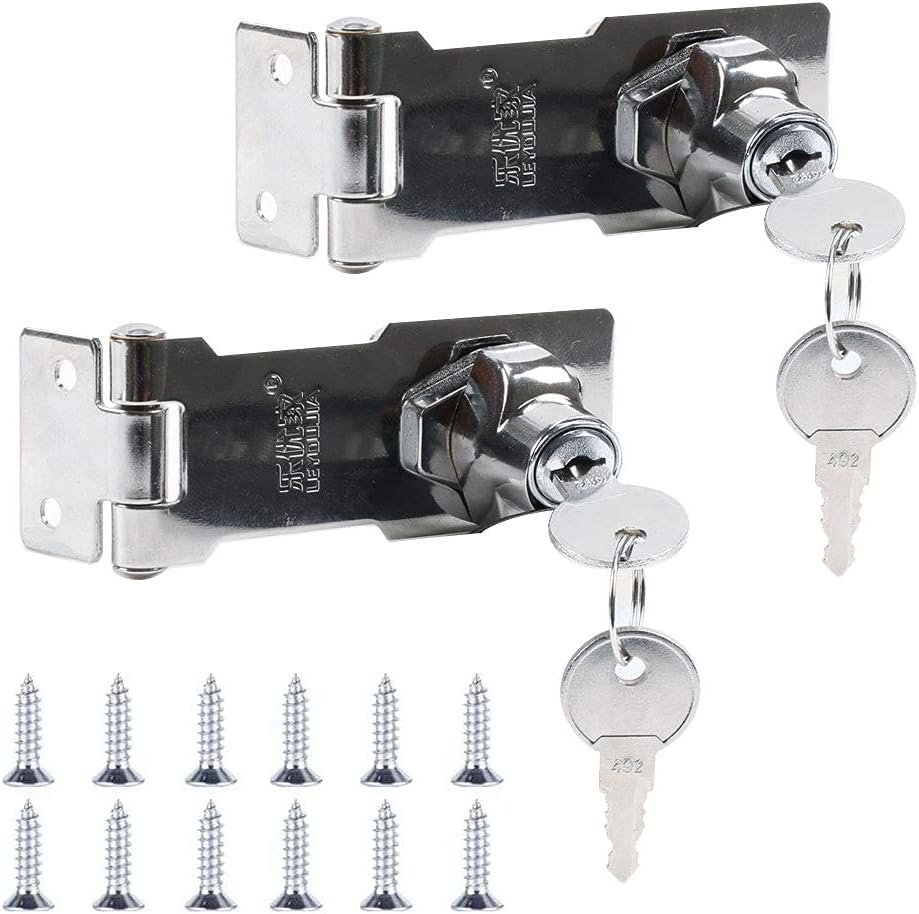2Pack Keyed Hasp Lock Shed Lock Heavy Duty Hasp and Staple with Padlock Door Lock Hasp with 2 Keys Twist Knob Keyed Locking Hasp Safety Door Clasp for Bedroom Shed Garden Gate Cupboard 3 Inch