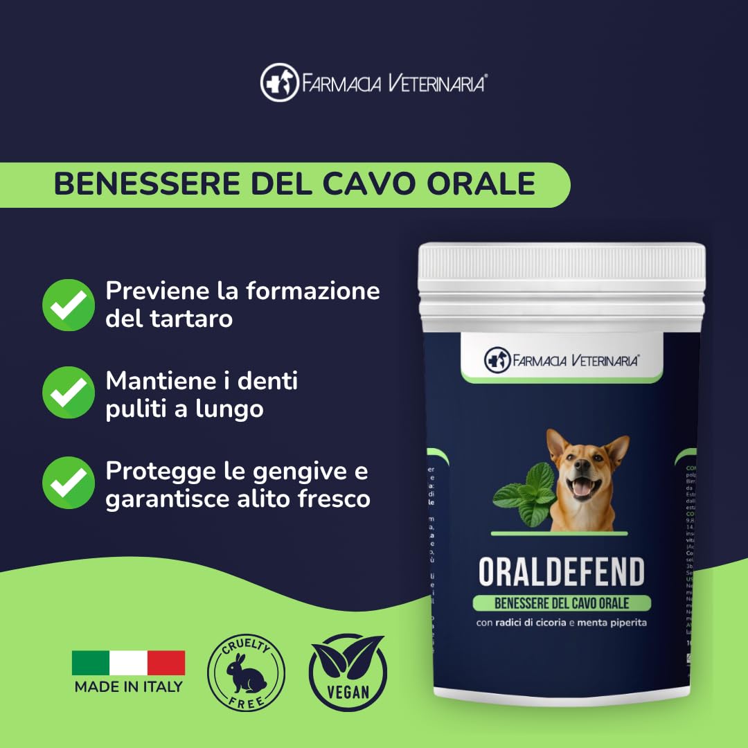 Farmacia Veterinaria Oraldefend Dentifricio per Cani Polvere Pulizia Denti 100g Anti Tartaro Alitosi