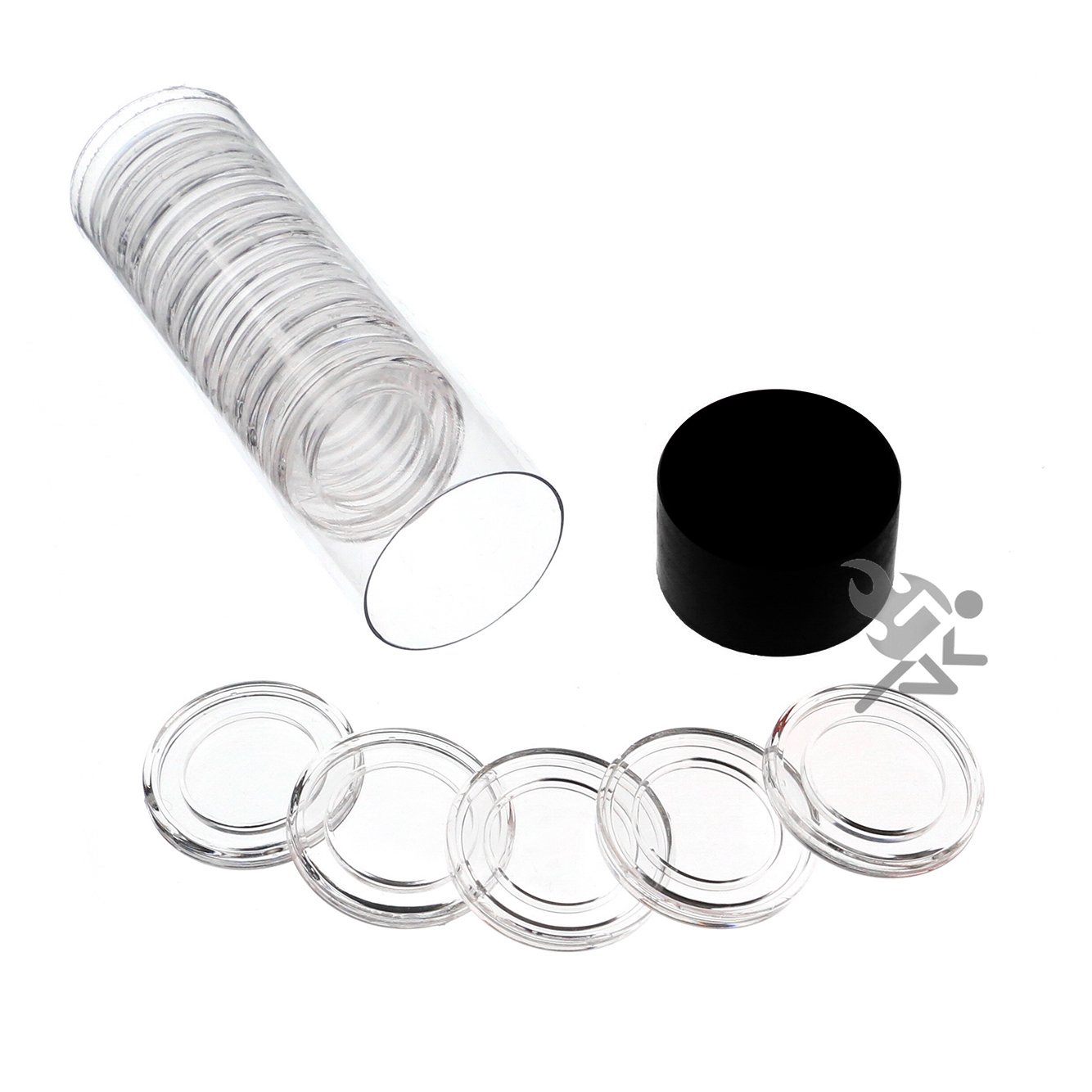 Black Lid Capsule Tube & 20 Air Tite A21 Direct Fit Coin Holders For Us Nickels