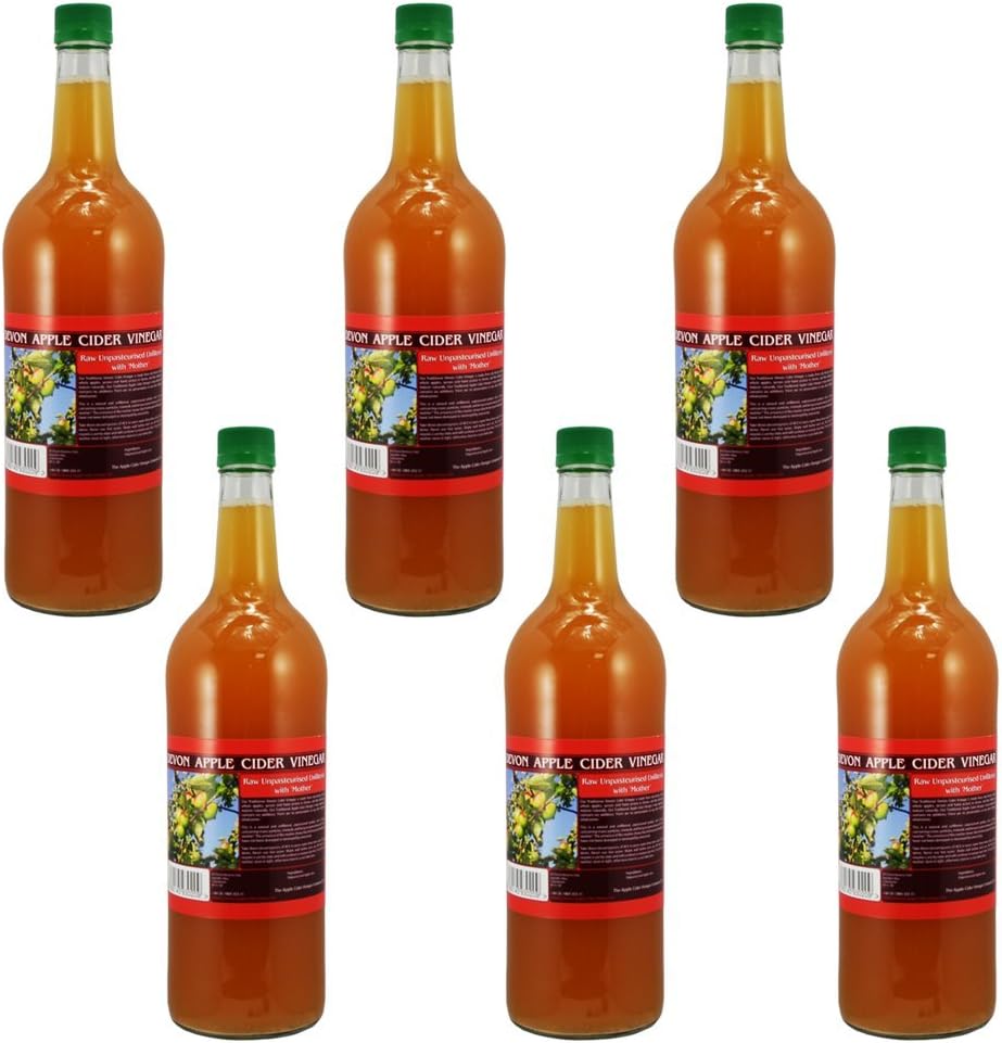Apple Cider Vinegar Tonic with 'Mother' - 1000ml Natural Raw Unfiltered Glass Bottle - 6 Pack