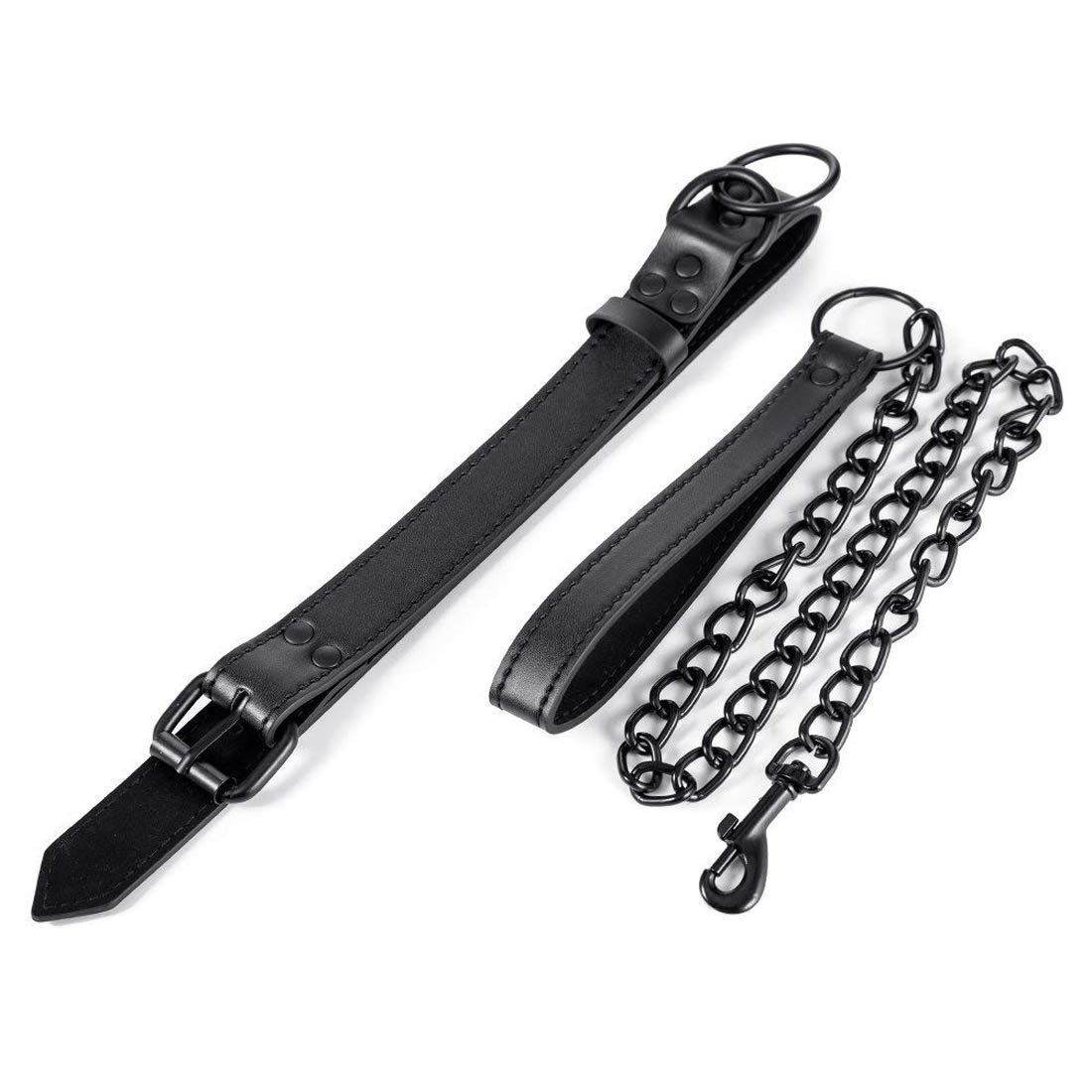 Outil de Sex SM Collier en Cuir et Laisse en Chaîne Accessoire de Bondage Plaisir Sexuel de Couple Noir Centrale avec la Laisse détachable de chaîne pour Les Femmes d'hommes