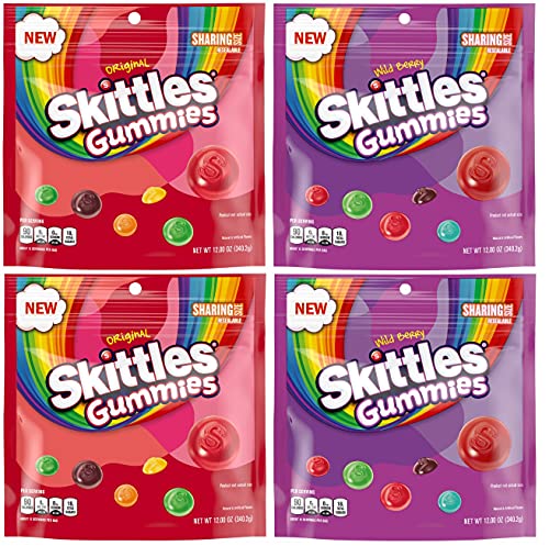 SKITTLES Gummy Candy Original and Wild Berry Sharing Size Bags Bundle - Includes 48oz Total