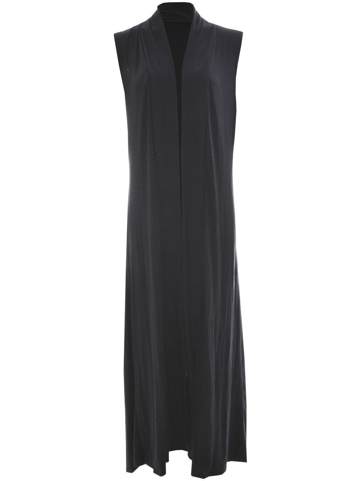 GirlzWalk ® Ladies Women’s Sleeveless Front Open Long Length Boyfriend Maxi Cardigan (Black, XXL 20-22)