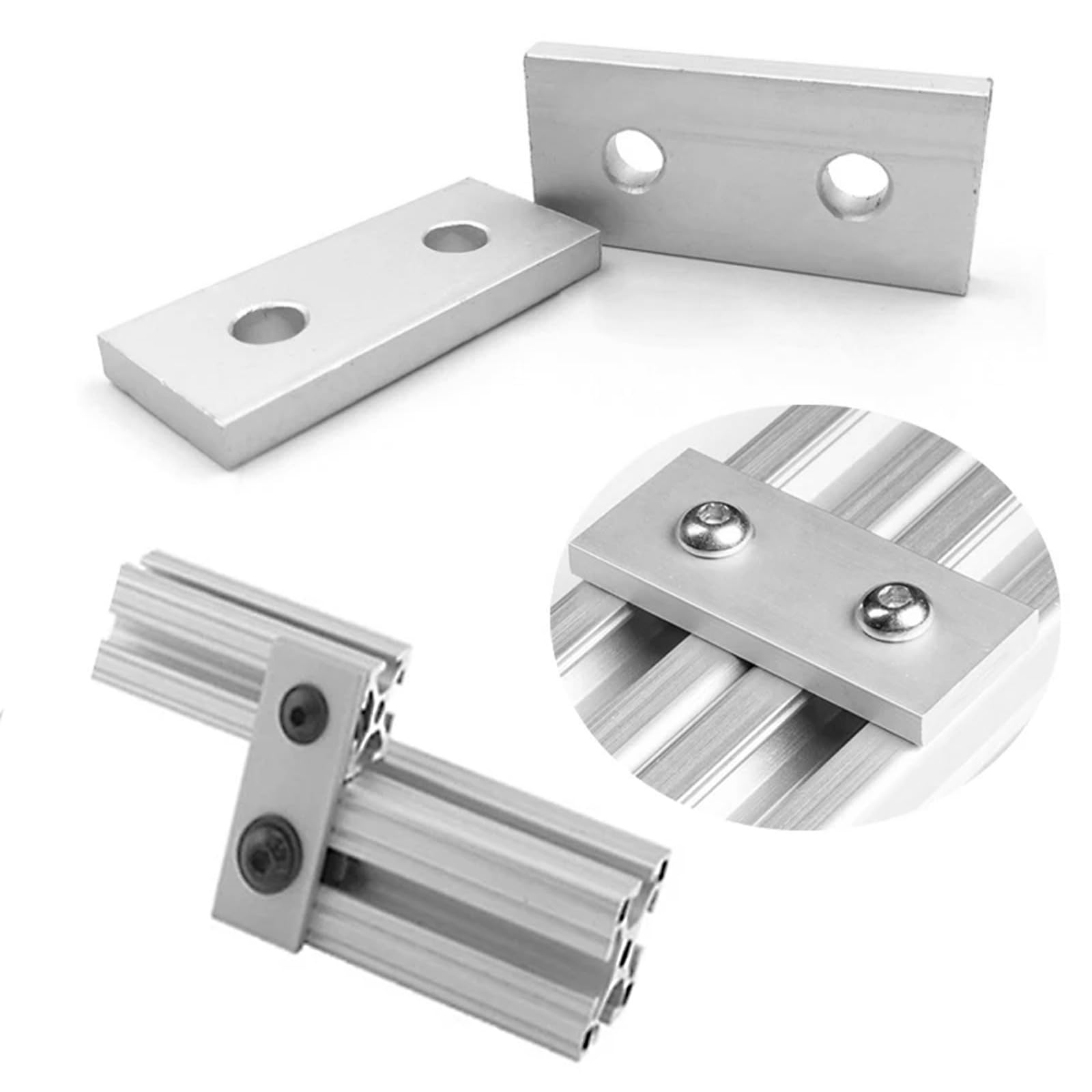 Placa de unión, 10 piezas de placa de unión de aluminio, soportes rectos planos de extrusión, placa de conexión de perfil de aluminio, herramienta de conexión, accesorios de placa de agujero