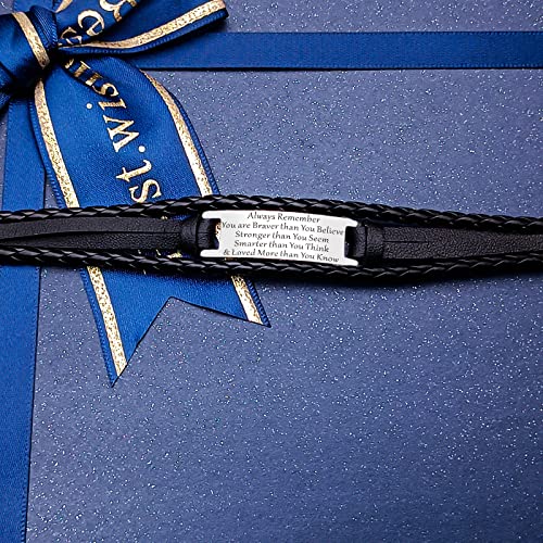 HAYOUWAY Mens Leather Bracelet Gifts for Him Men, Personalised Handmade Braided Leather Bracelet for Men Women Teen Boys Son Gifts with Stainless Steel Magnetic Clasp Engraved Inspirational Quote