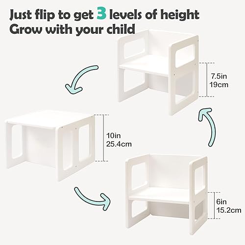 Miniatura 2 de FUNLIO Silla de destete Montessori de altura ajustable para edades de 1 a 3 años, silla de madera maciza de calidad, para comer, leer, jugar,