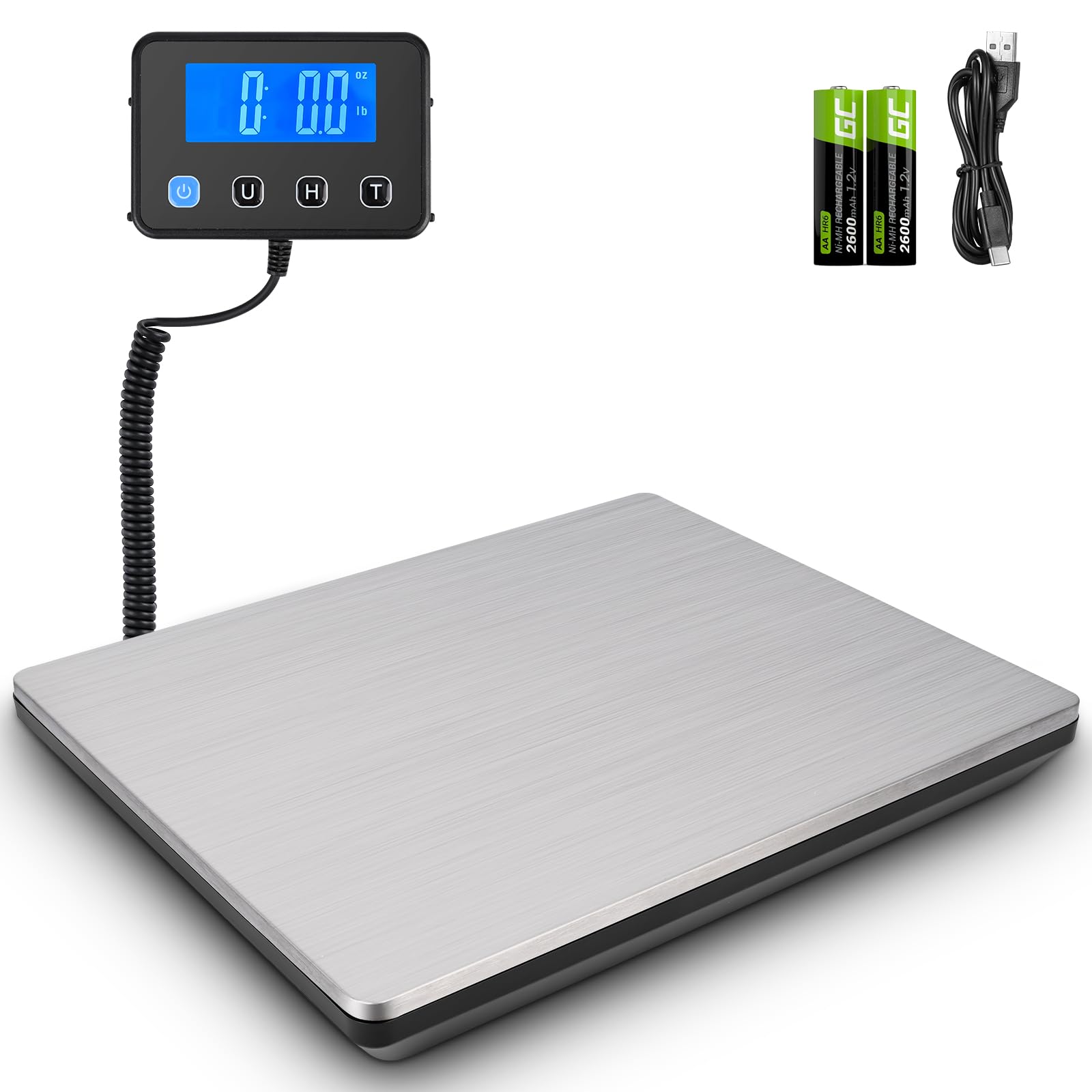 Báscula Digital, 50g-200kg Balanza Postal, Balanza de Envíos con Función de Retención y Tara para Paquetes Equipaje de Almacén, Plataforma de Acero Inoxidable, Pantalla LCD Externa