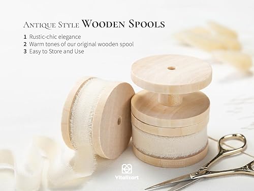 Miniatura 5 de Vitalizart 3 rollos de cinta de algodón natural con flecos hechos a mano de 58 pulgadas x 21 yardas, color blanco crema, cintas ecológicas para