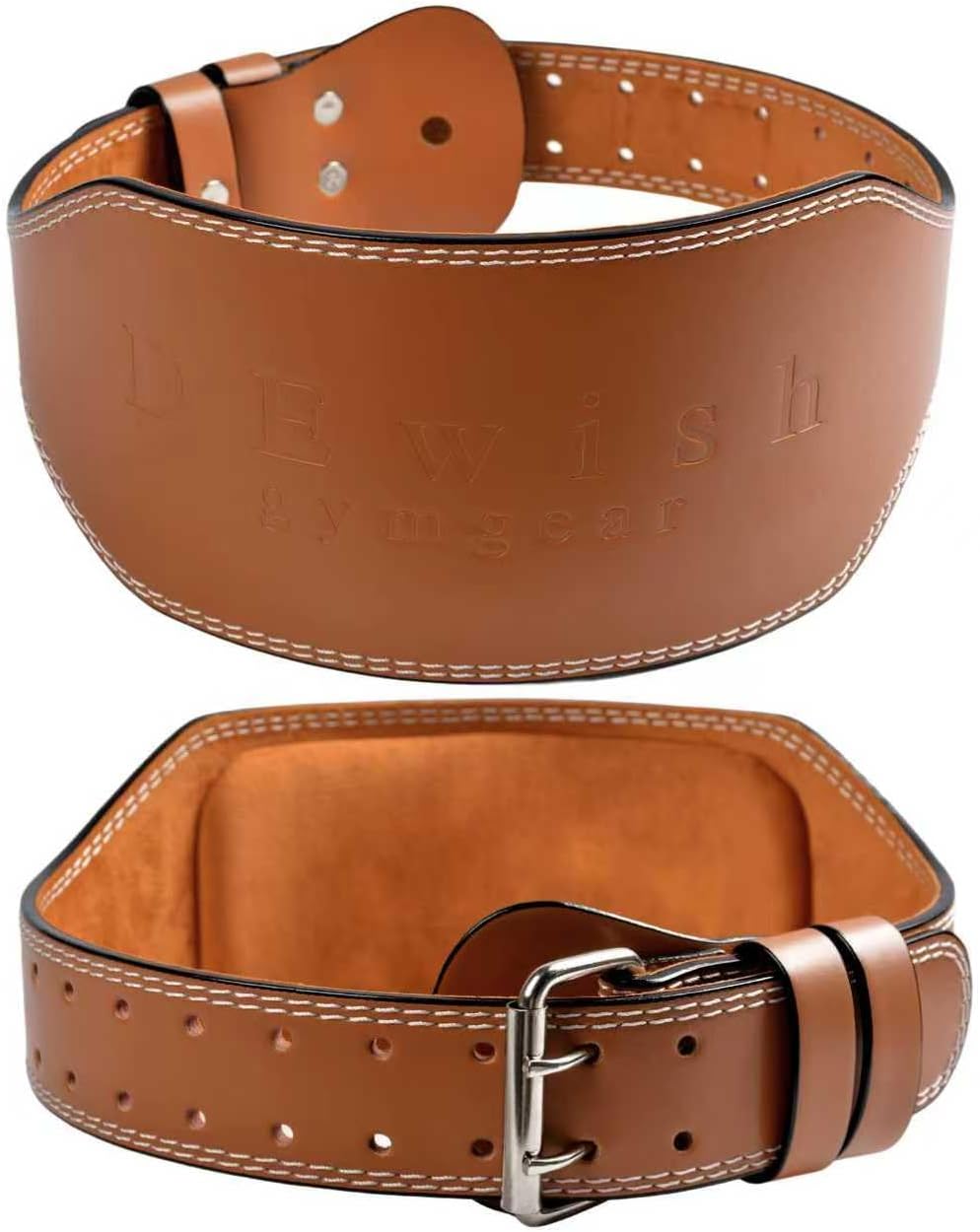 DEwish Gymgear Leather Weightlifting Belt: 4" & 6" Padded Lumbar Support, 10 Adjustable Holes for Deadlifts, Squats & Powerlifting (M-XXL)