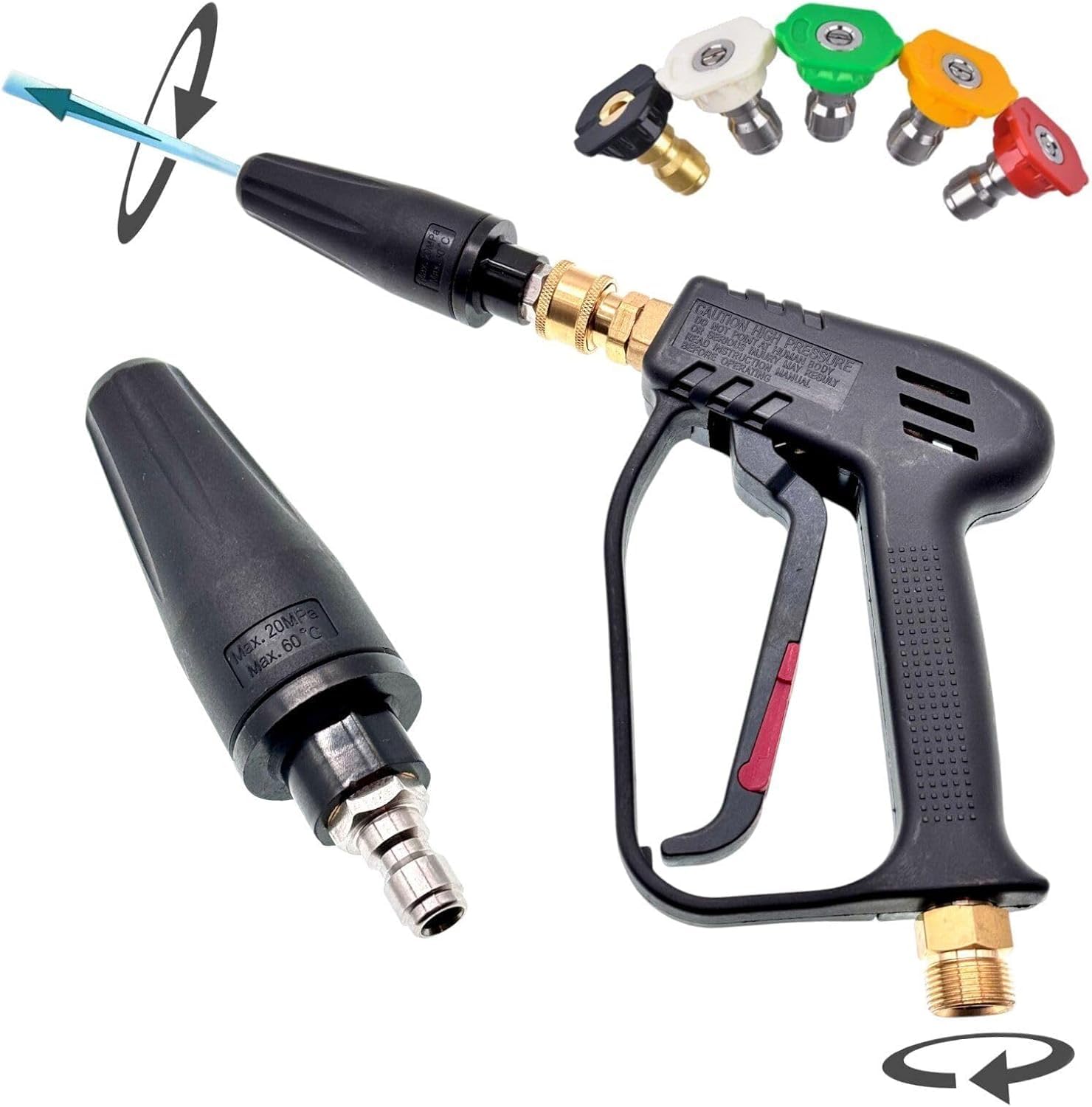 M&M Smartek Hochdruckpistole M22 x1,5 Drehgelenk 1/4" Schnellkupplung max. 280 bar 150°C (Pistole inkl. Düsen-Set + Düse rotierend)