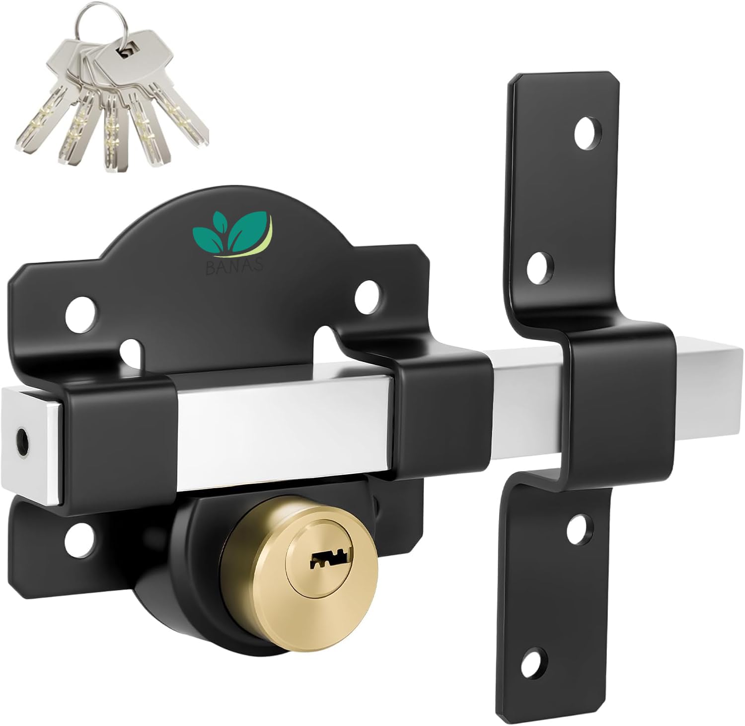 50mm/2" Long Throw Gate Lock, Lock Bolts, 304 Stainless Steel Both Sides Door Lock with Rear Double Locking and Catch Latch Slide Bolt, for Garden/Sheds/Courtyard/Warehouse/Garage/Barn/Depot