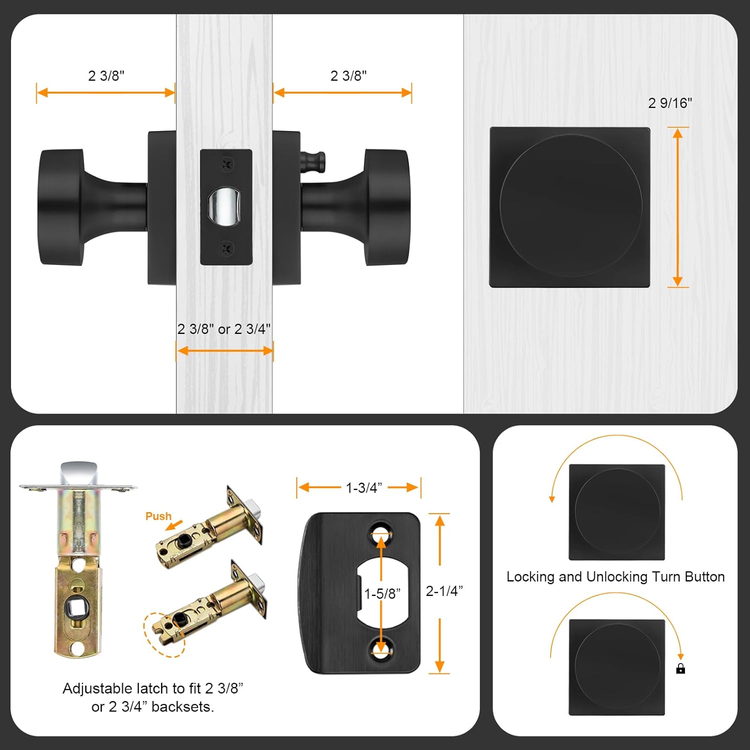 Goldenwarm Black Door Knobs Interior 7 Pack