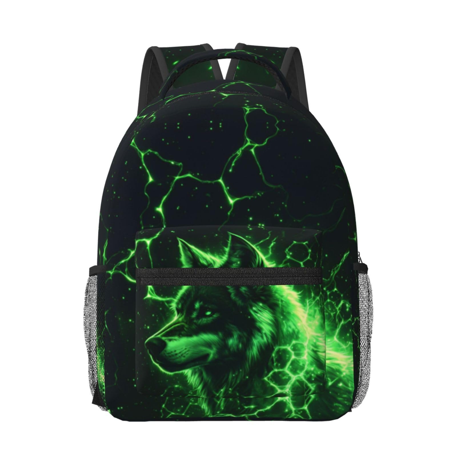 Green Wolf Backpack for School Boys Girls 16 5 Inch Lightweight Waterproof Bookbag with Laptop Sleeve for Teens