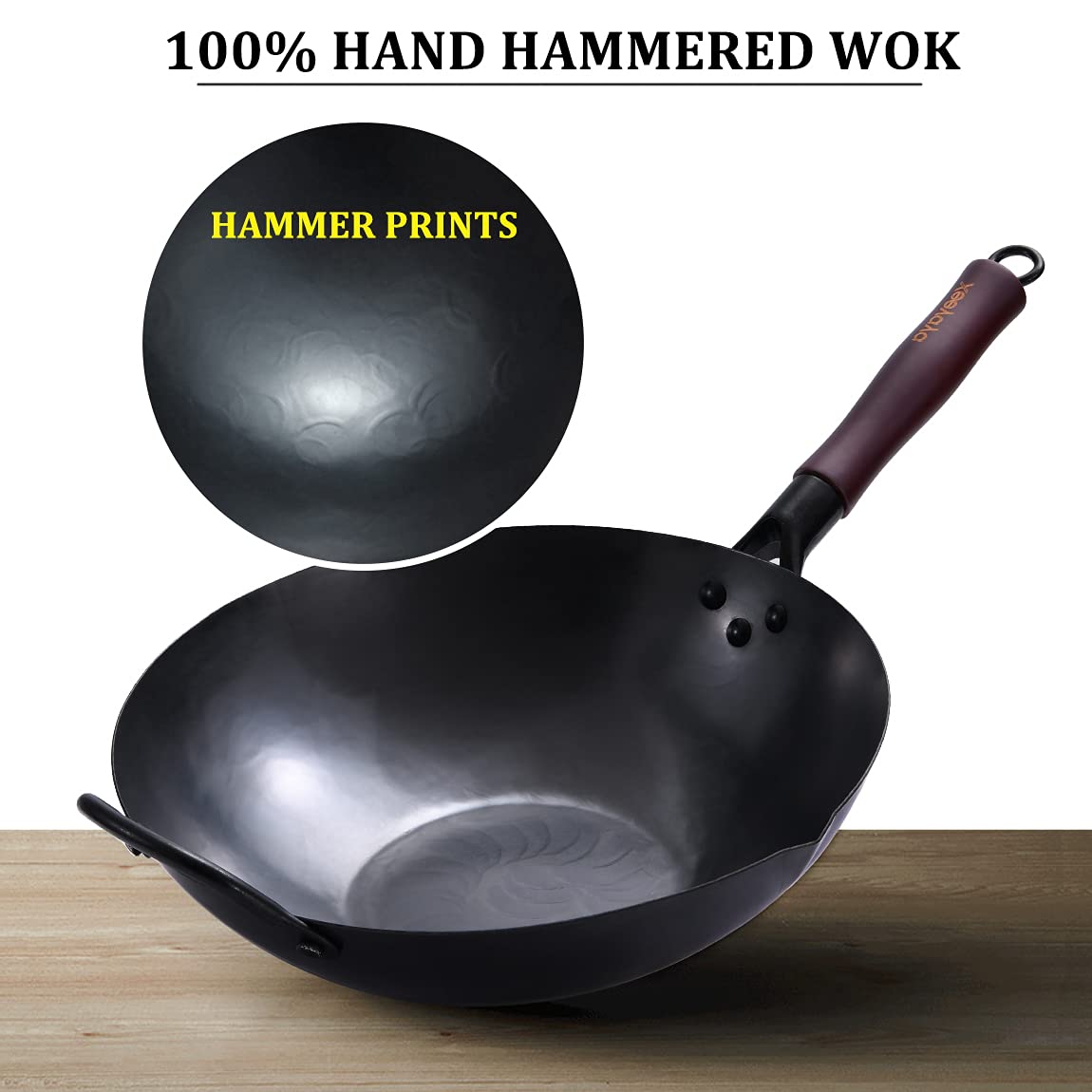 Amazon.com: XEEYAYA 碳鋼炒鍋帶蓋中國平底炒鍋炒鍋12.8 英吋(約