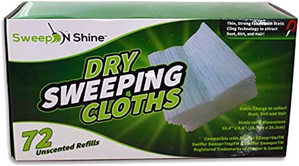 Static Charged Dry Unscented Sweeping Pad Refills - Replacement for Swiffer Dry Refills, 72 Count by SweepNShine