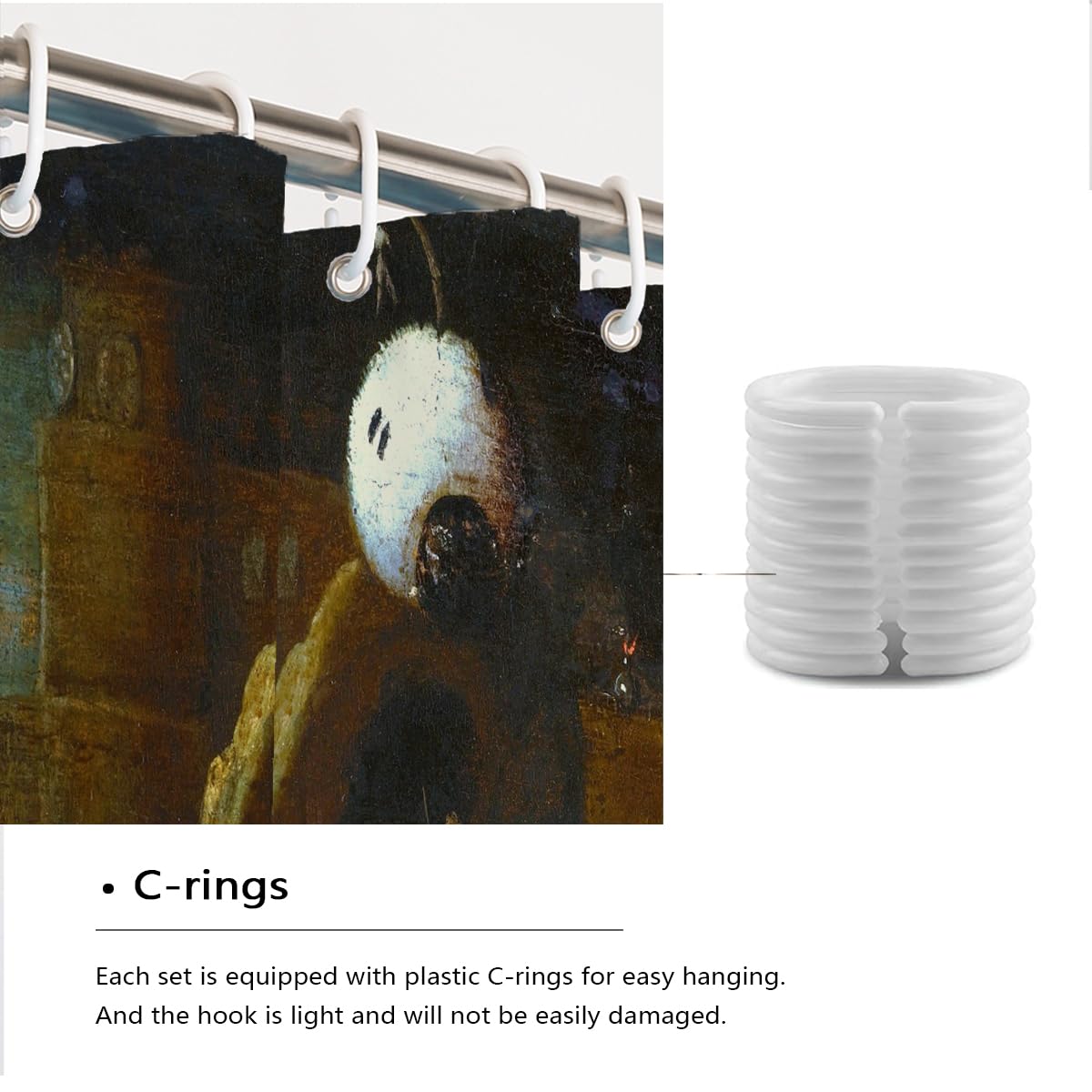 Seltsame Kunst Duschvorhang – Monster-Schwarm-Chaos-Szene Nördliche Renaissance grotesken Badevorhang mit C-förmigen Haken zur Badezimmerdekoration 180 x 180 cm