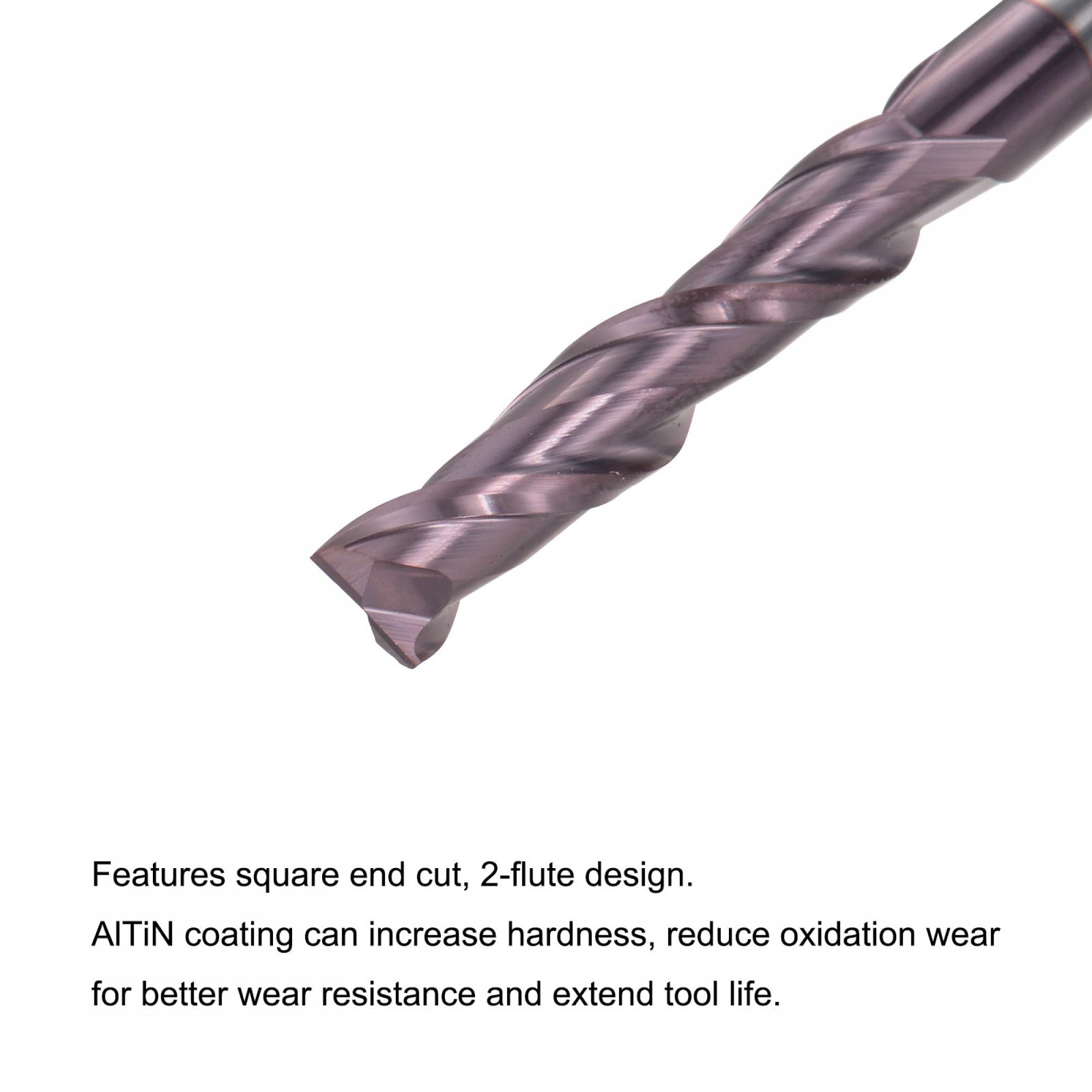 sourcing map Carré Nez Fraise à Queue 6mm Pointe Diamètre Solide Carbure AlTiN Enduit CNC Routeur Bits 2 Cannelure Spirale Fraisage Fraise HRC55 avec 6mm Queue 100mm Longueur